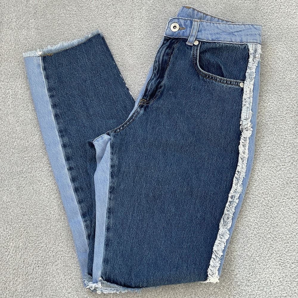 The Ragged Priest Patchwork Jeans Women's 26 Blue Denim High Waist Frayed Y2K